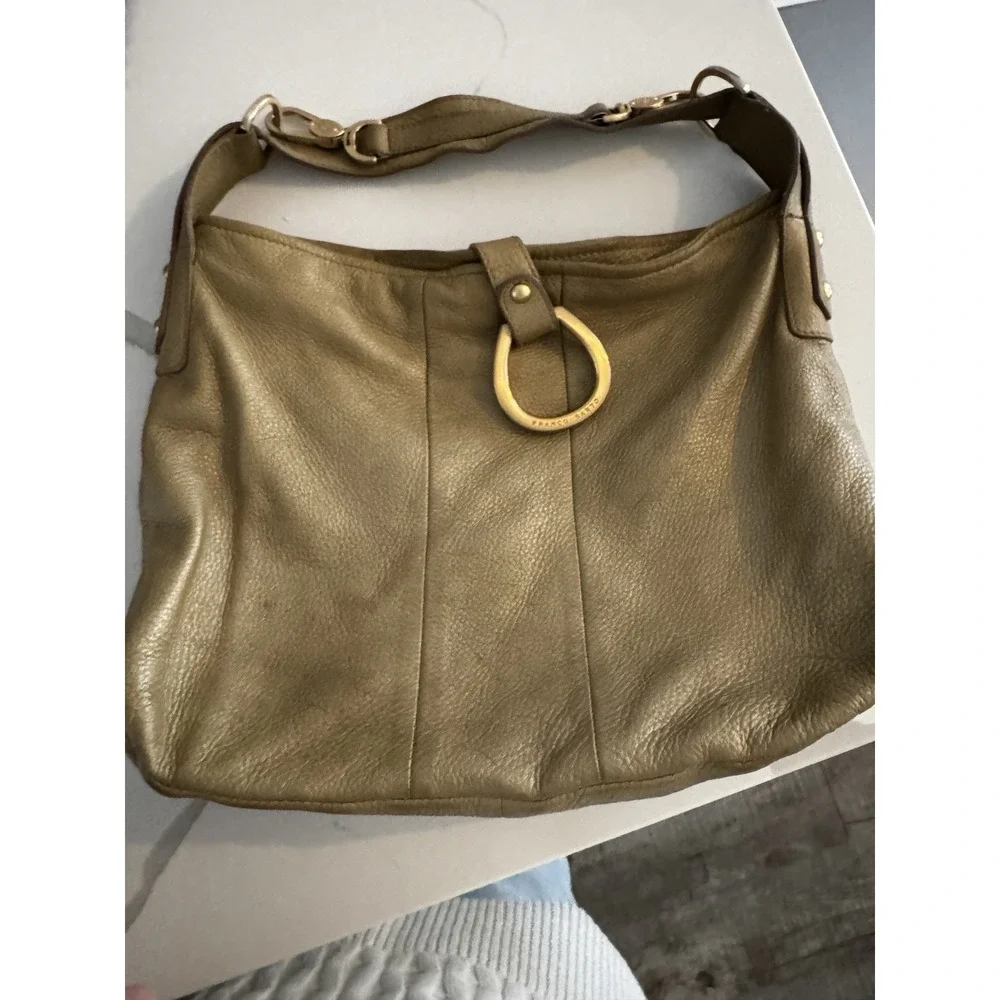 VTG Franco Sarto Gold Leather Handbag With Gold‎ Accents